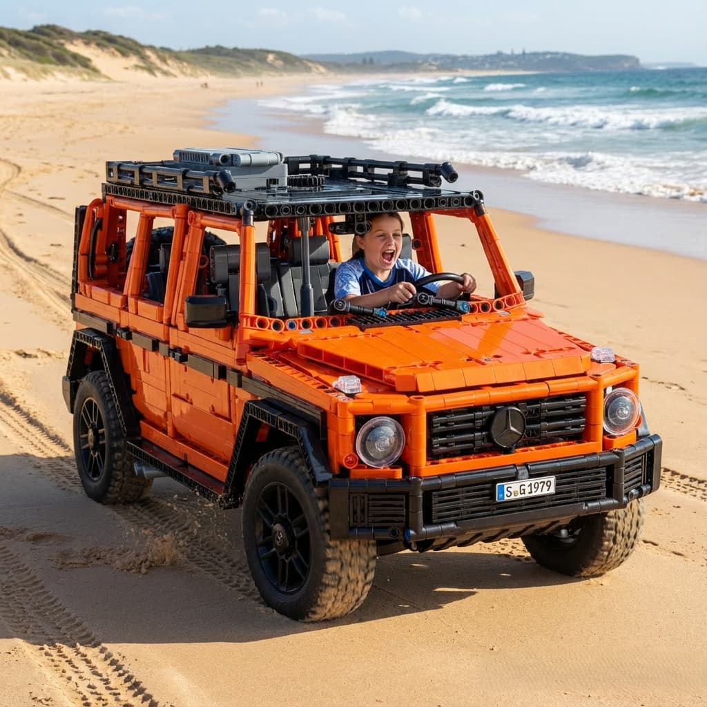 Driving my Lego Mercedes G500 car on a beach
